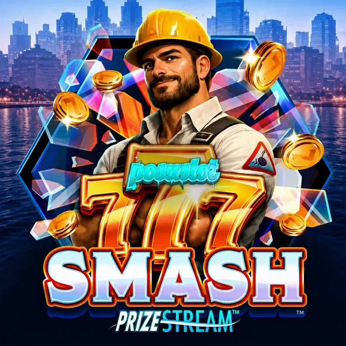 Tampilan visual slot 777 Smash dengan tema konstruksi dan bola penghancur